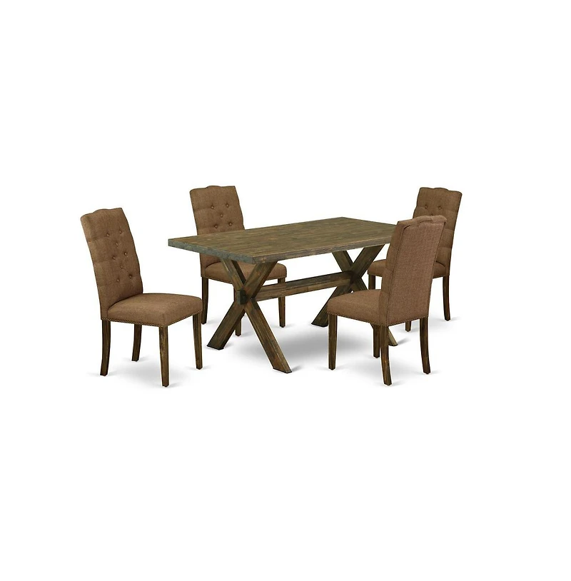 East West Furniture 5-Piece Dining room Table Set Included 4 Dining chairs Upholstered Seat and High Button Tufted Chair Back and Rectangular Dining T