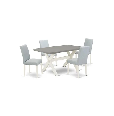 East West Furniture 5-Pc dining room table set Includes 4 Dining Chairs with Upholstered Seat and High Back and a Rectangular Dinner Table