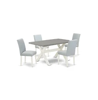 East West Furniture 5-Pc dining room table set Includes 4 Dining Chairs with Upholstered Seat and High Back and a Rectangular Dinner Table