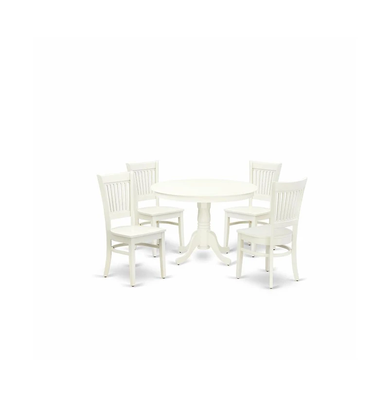 East West Furniture 5-Pc dining room table Set- 4 Dining Room Chair and Wooden Dining Table - Wooden Seat and Slatted Chair Back
