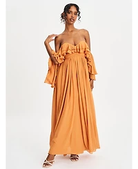 Miss Circle Women's Kaela Brickwork Off Shoulder Chiffon Maxi Dress