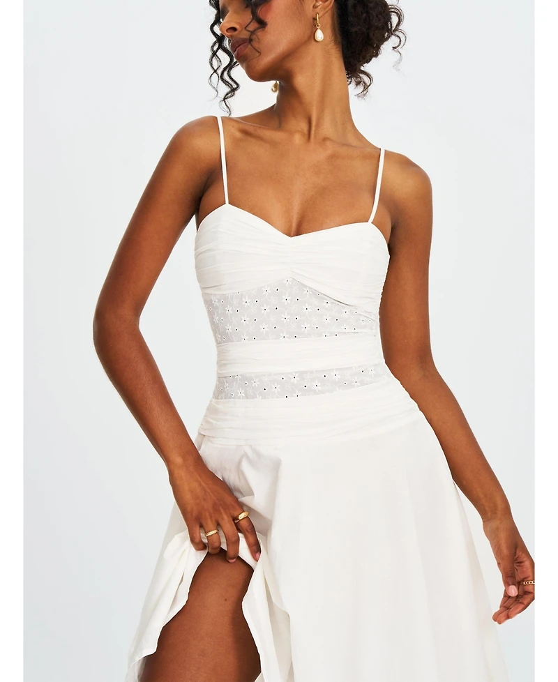 Miss Circle Women's Maelis White Eyelet Drop Waist Cotton Midi Dress