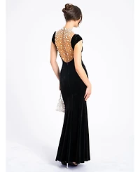 Miss Circle Women Rachael Black Velvet Pearl Embellished Gown