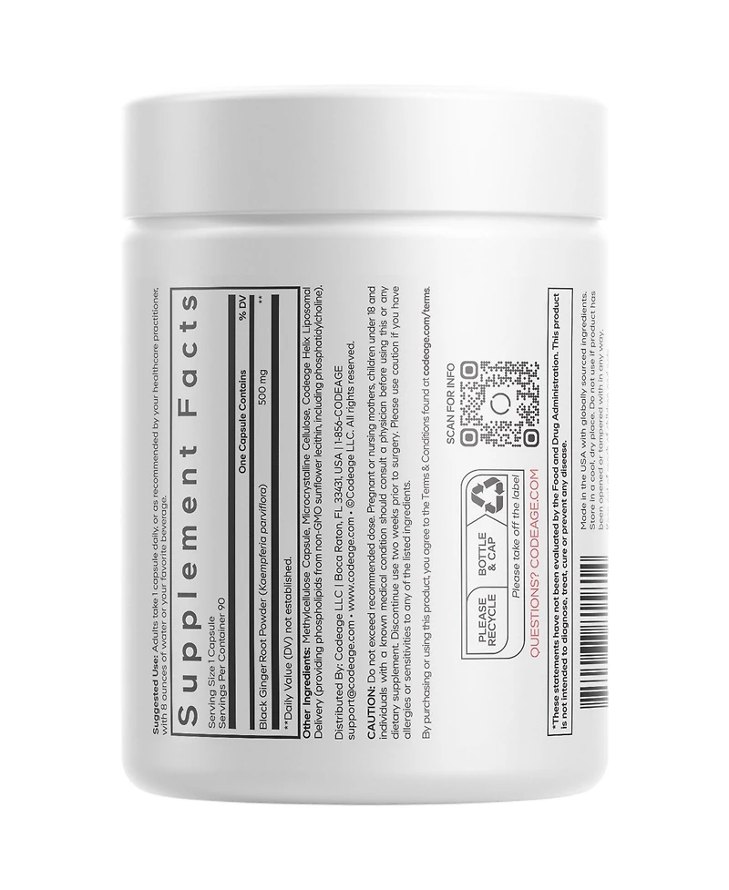 Codeage Liposomal Black Ginger Supplement - Kaempferia Parviflora Root Powder - 3-Month Supply - Ginger Root Pills