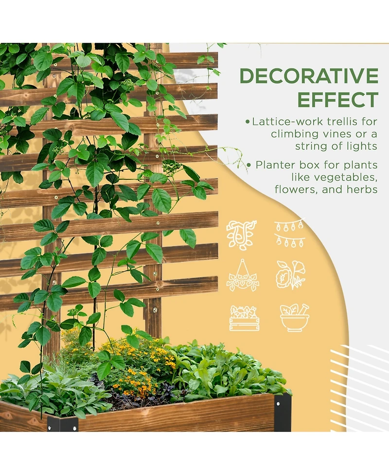 Outsunny Raised Garden Bed, Wooden Planter with Trellis, and Wheels,