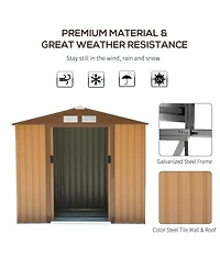 Outsunny 7 ft x 4 ft Outdoor Galvanized Metal Garden Storage Shed with Doors,