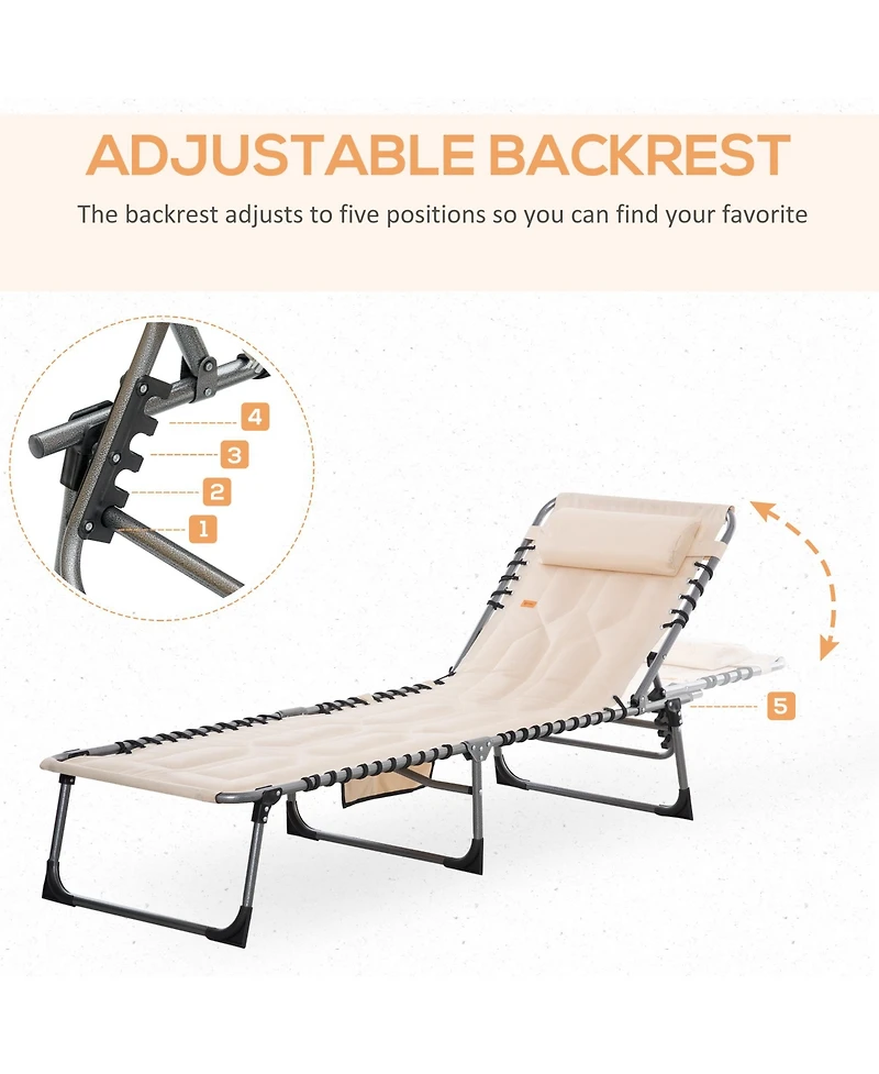 Outsunny Outdoor Padded Folding Chaise Lounge Chair with Reclining