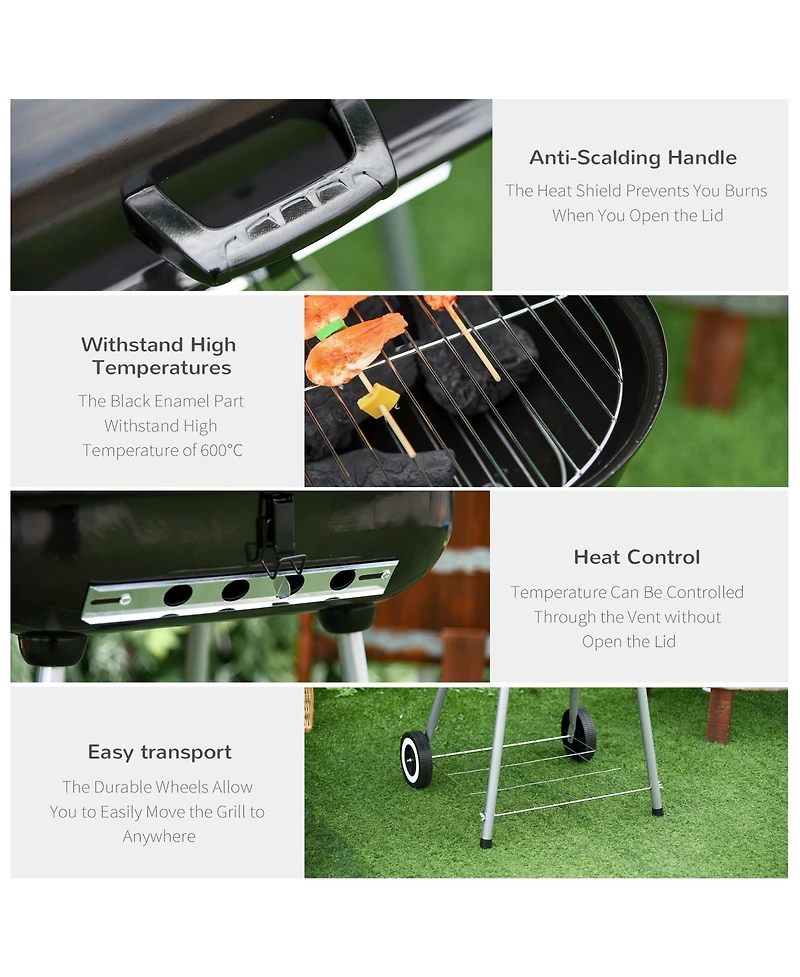 Outsunny 22 inch Portable Bbq Charcoal Steel Grill Camping Backyard Cooking