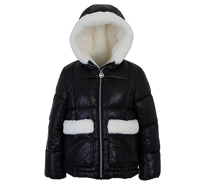 Michael Kors Big Girls Faux Fur Pocket Puffer Jacket