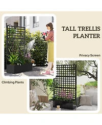 Outsunny Metal Planter Box with Trellis, Drain Holes, 43"x16"x70",
