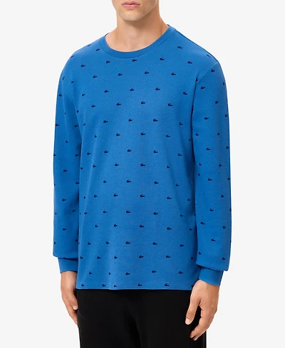 Lacoste Men's All Over Croc Print Long-Sleeve Thermal Sleep Shirt