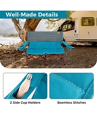 Akiudex oversized camping chair folding loveseat camping couch with cup holders & thick padding