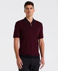 Perry Ellis Men's Bi-Color Stitch Quarter-Zip Short Sleeve Polo Shirt