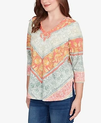 Ruby Rd. Petite Embellished Floral Chevron Knit Top