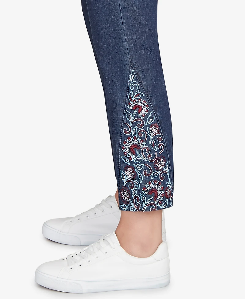 Ruby Rd. Petite Stretch Denim Embroidered Ankle Jeans