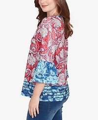 Ruby Rd. Petite Speckled Floral Flounce Sleeve Top