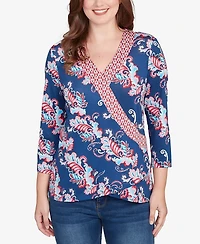 Ruby Rd. Petite Ikat Floral Puff Print Surplice Top