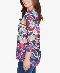 Ruby Rd. Petite Geo Paisley Border Top
