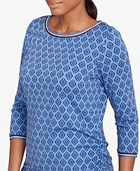 Ruby Rd. Petite Stripe Tipped Monotone Textured Top