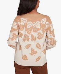 Alfred Dunner Petite Mount Laurel Falling Leaf Long Sleeve Sweater
