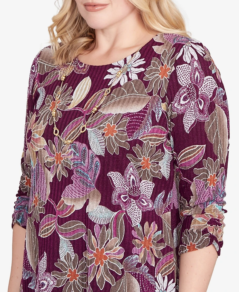 Alfred Dunner Petite Urban Legend Batik Floral Melange Printed Top
