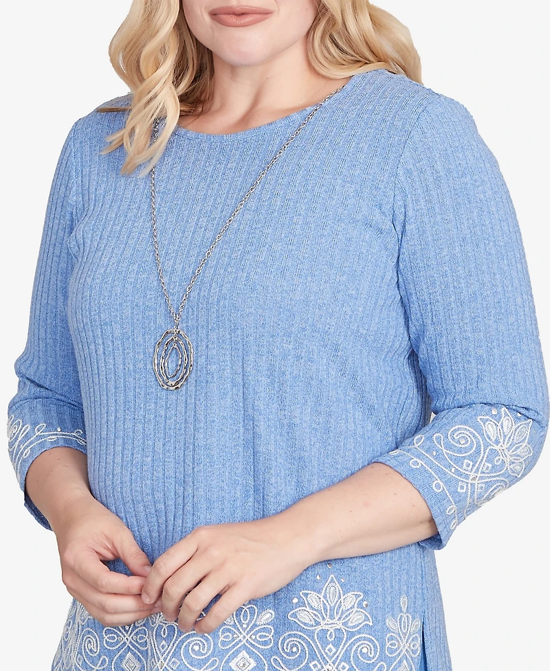Alfred Dunner Petite Medallion Bordered Top with Necklace