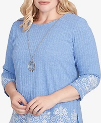 Alfred Dunner Petite Medallion Bordered Top with Necklace