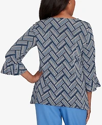 Alfred Dunner Petite Chevron Textured Knit Top with Necklace