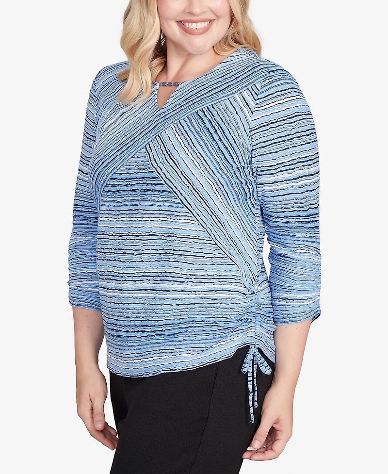 Alfred Dunner Petite Spliced Textured Stripe Knit Top