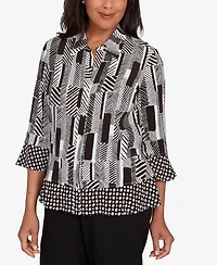 Alfred Dunner Petite Woven Zebra Button Front Top