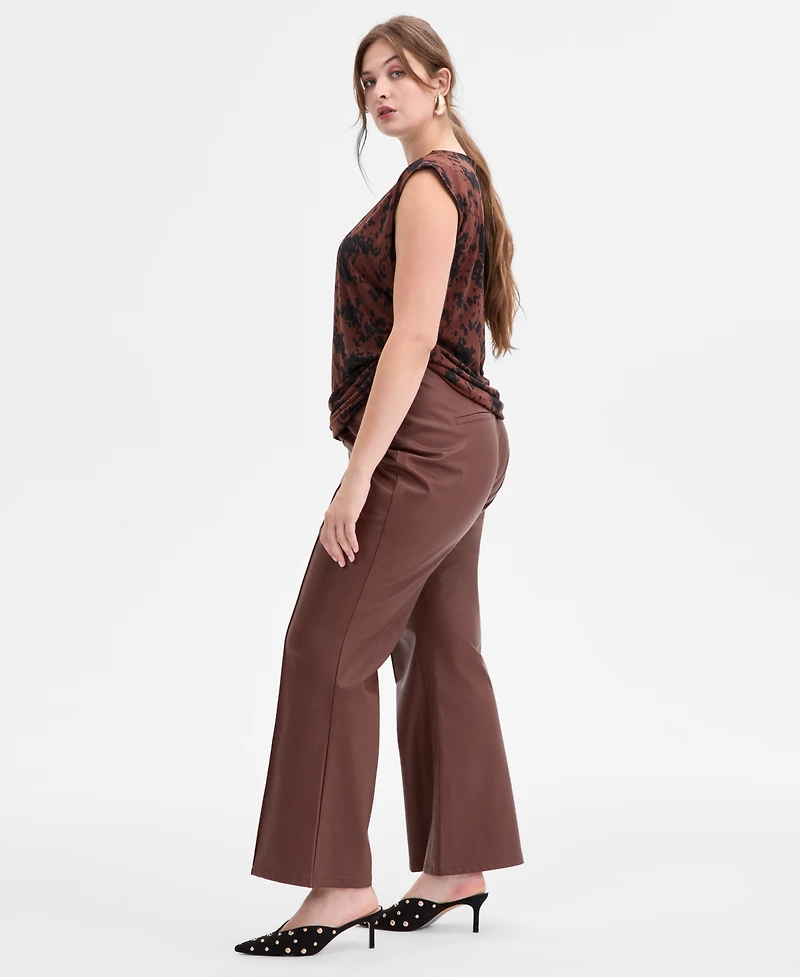 I.n.c International Plus Faux-Leather High-Rise Flared Pants, Macy's Exclusive