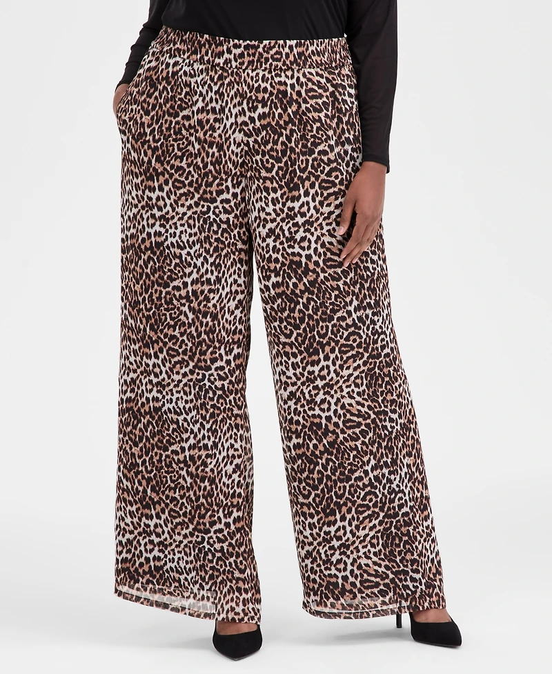 I.n.c. International Concepts Plus Printed Crinkle Chiffon Wide-Leg Pants, Macy's Exclusive