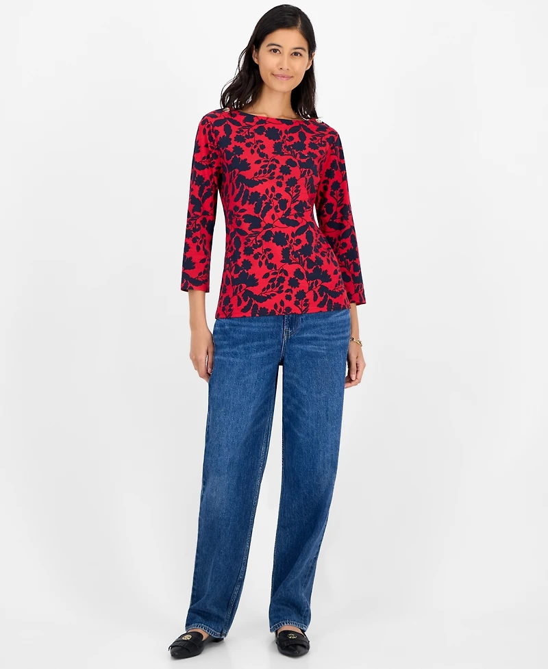 Tommy Hilfiger Women's Button-Trim 3/4-Sleeve Top