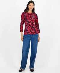 Tommy Hilfiger Women's Button-Trim 3/4-Sleeve Top