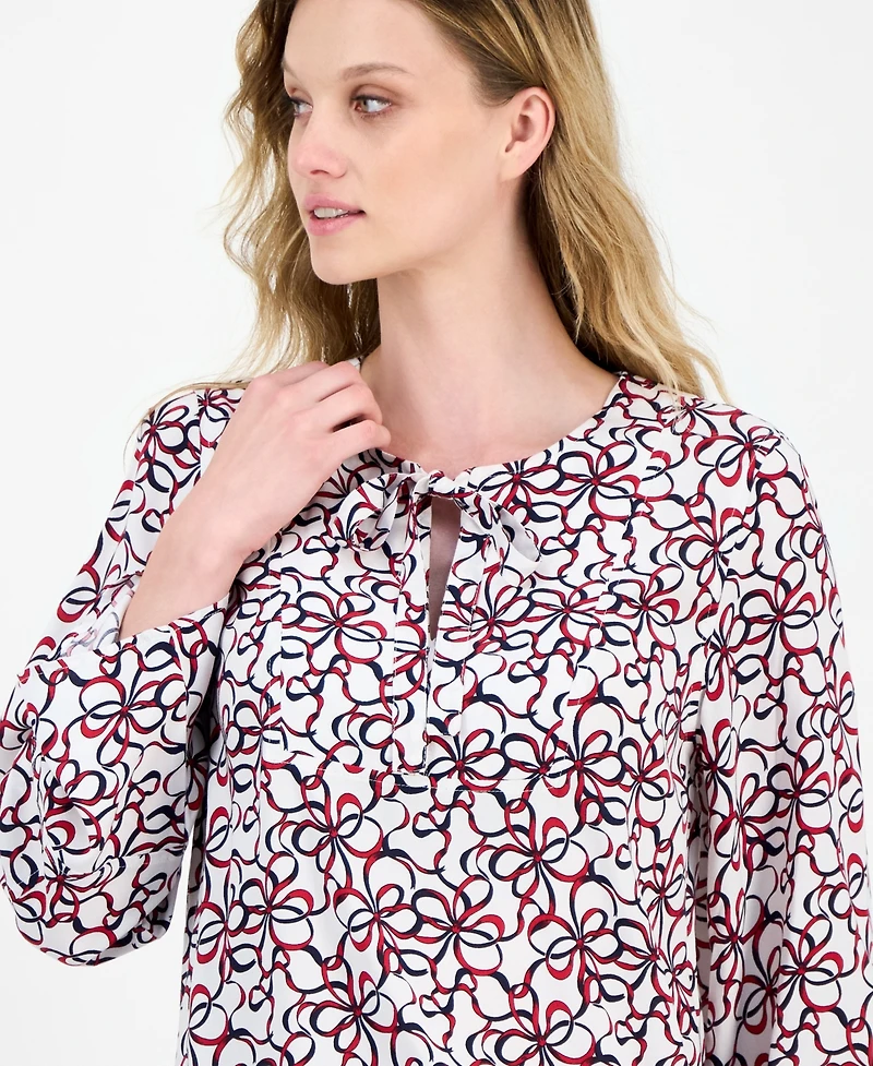 Nautica Jeans Women's Ribbon-Print Tie-Front Blouse