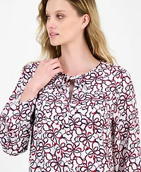Nautica Jeans Women's Ribbon-Print Tie-Front Blouse