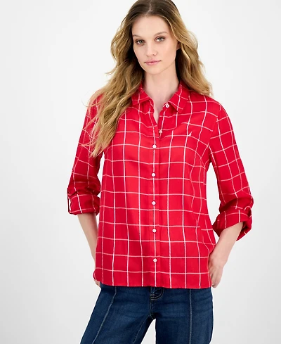 Nautica Jeans Women's Grid-Print Utility Shirt