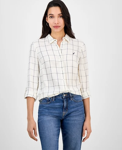 Nautica Jeans Women's Grid-Print Utility Shirt