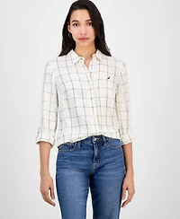 Nautica Jeans Women's Grid-Print Utility Shirt