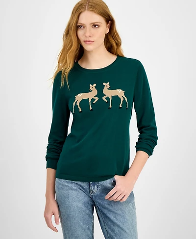 Nautica Jeans Women's Cotton Deer-Graphic Sweater