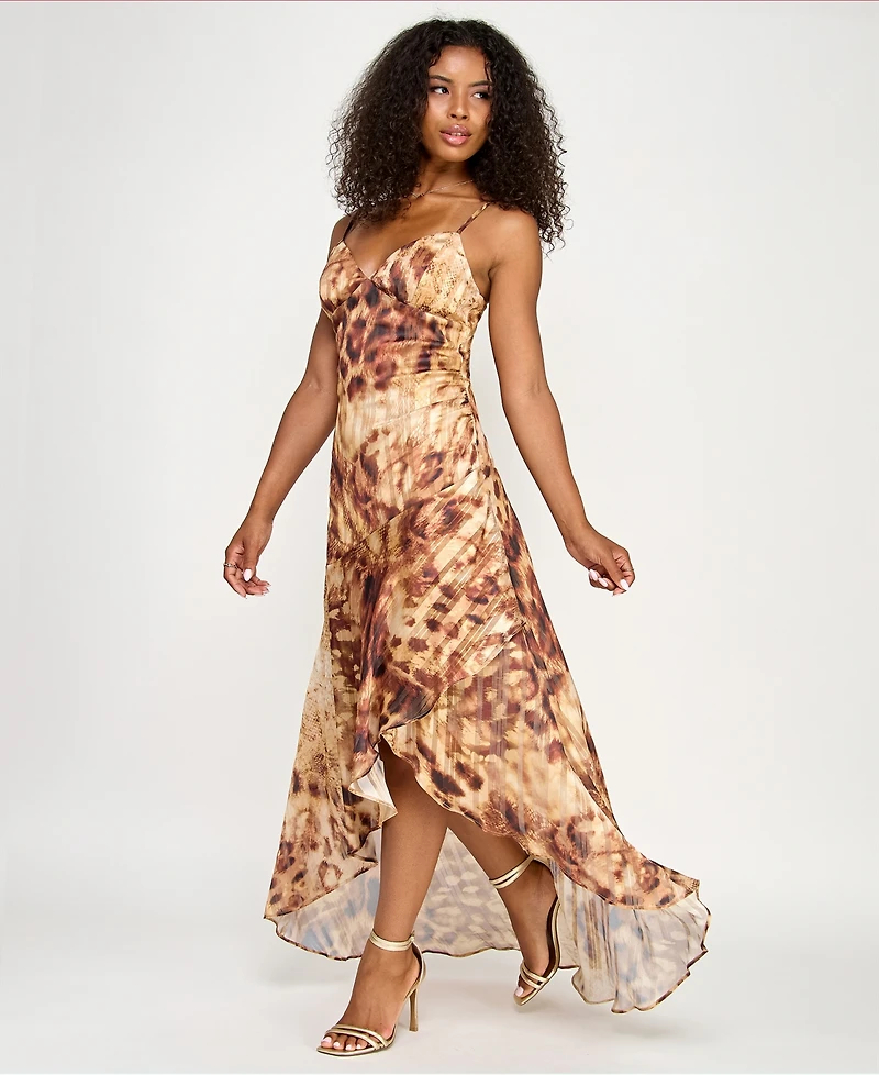 Katia Rae Juniors' Satin & Chiffon Asymmetric-Hem Dress