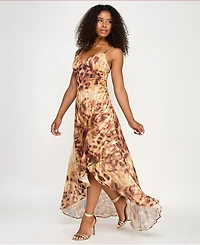 Katia Rae Juniors' Satin & Chiffon Asymmetric-Hem Dress