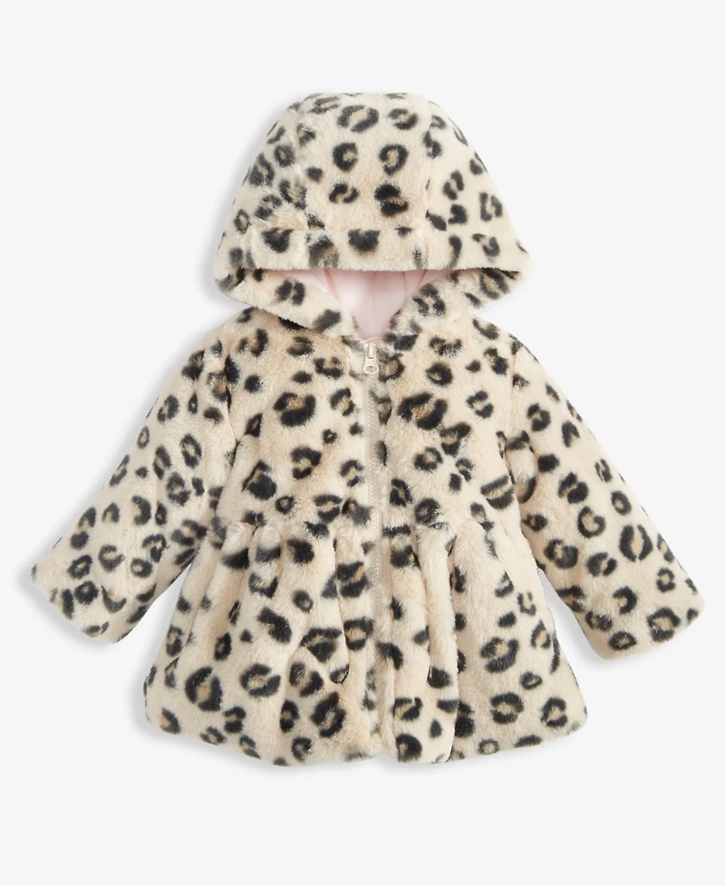 First Impressions Baby Girls Leopard-Print Faux-Fur Hooded Jacket, Macy's Exclusive