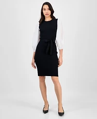 Robbie Bee Women's Mixed-Media Sweater Dress