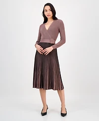 Robbie Bee Women's Two-Tone Belted Sweater Dress