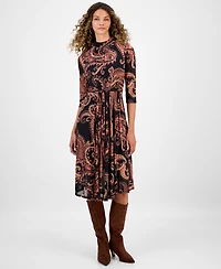 Robbie Bee Women's Printed Mock Neck Midi Dress