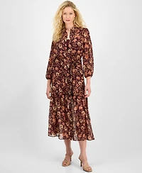 julia jordan Women's Floral Chiffon Tie-Waist 3/4-Sleeve Dress