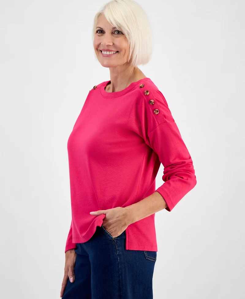 Style & Co Petite Cotton Long-Sleeve Scoop-Neck Top, Macy's Exclusive