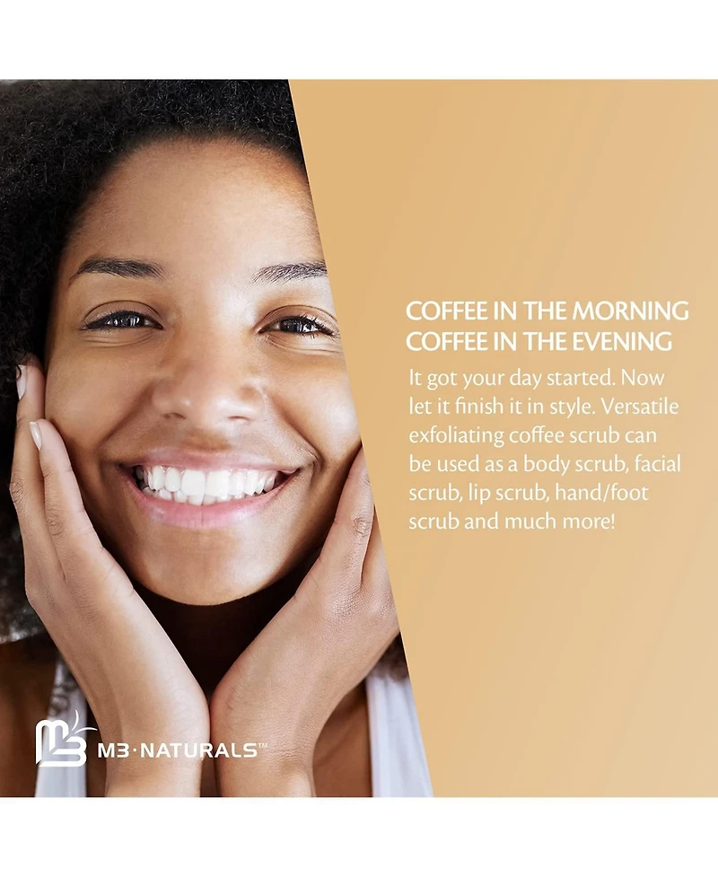 M3 Naturals Arabica Coffee Body Scrub with Collagen & Stem Cell - Exfoliating Body Scrubber & Face Cleanser 12 oz