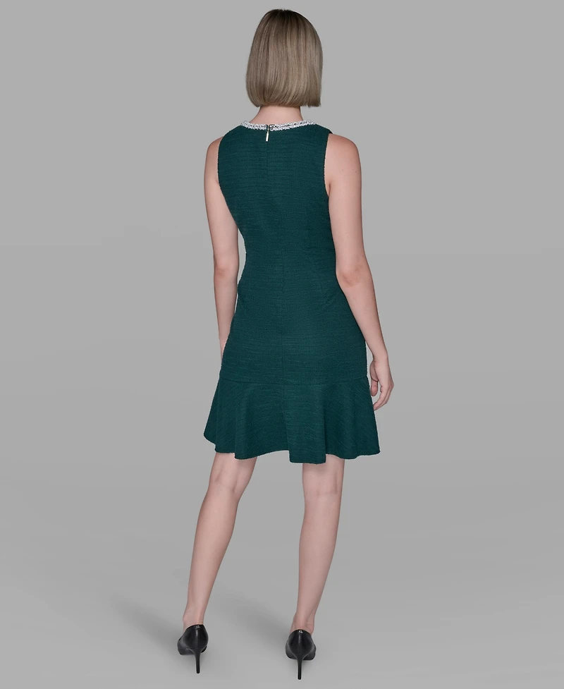 Karl Lagerfeld Paris Women's Embellished Knit Tweed A-line Dress